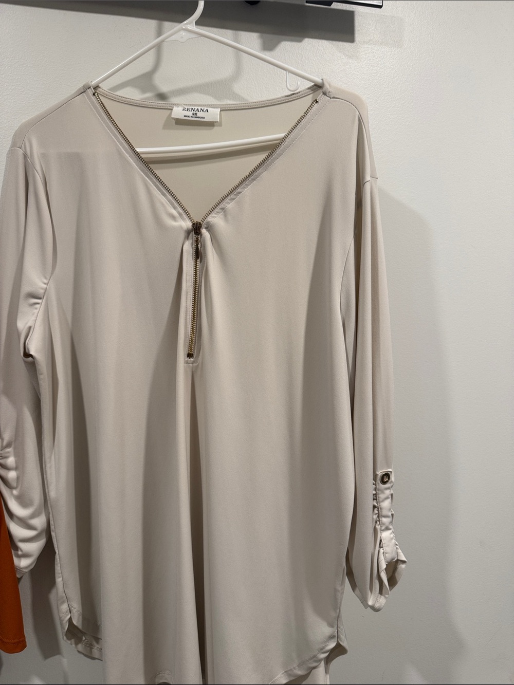 Zenana Outfitters Cream Zip-Front Long Sleeve Tunic